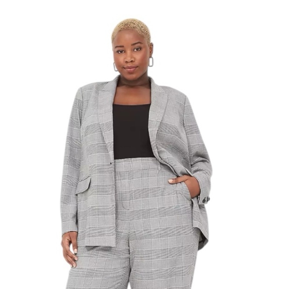 NWOT Womens Lane Bryant Black and white plaid/houndstooth single button blazer